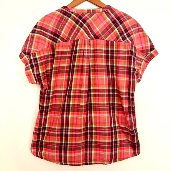 Soft Surroundings Plaid Short Sleeve Top Size Medium - Picture 9 of 12
